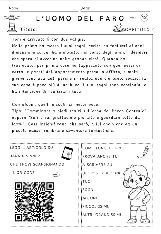 ATTIVITÀ INTERTESTUALI SCHEDA CON BRANO DA LEGGERE E QR CODE DA SCANSIONARE