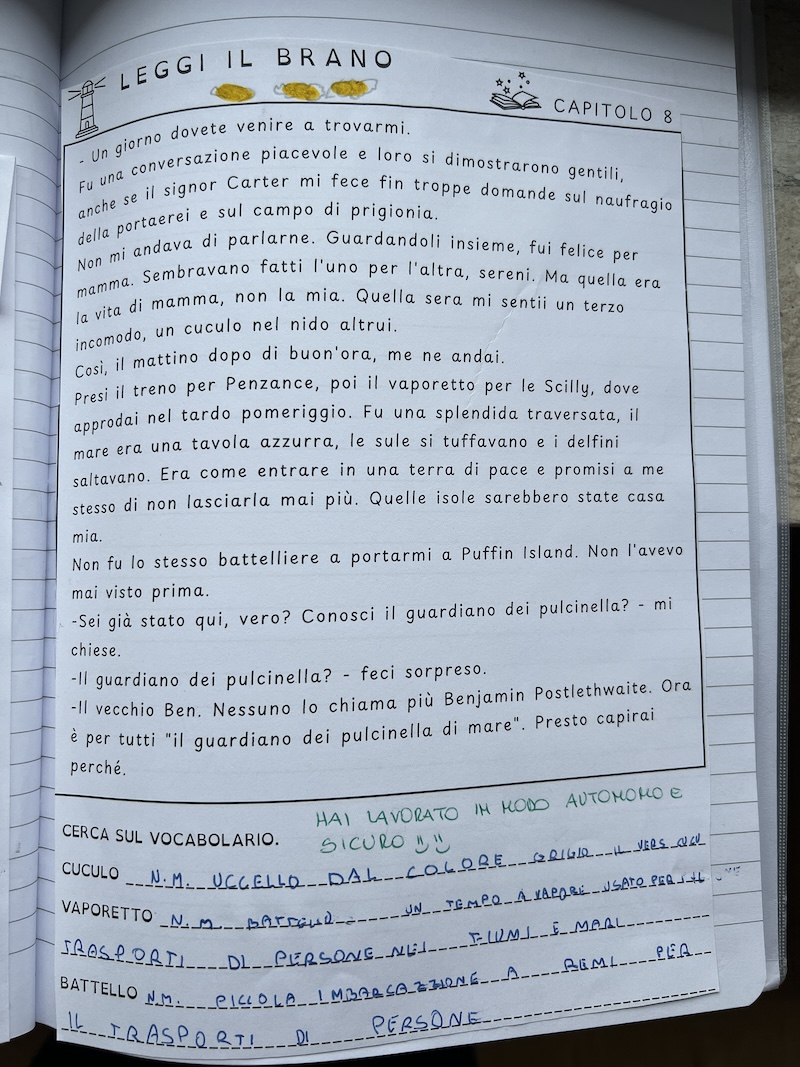 BRANO DA LEGGERE E RICERCA SUL VOCABOLARIO