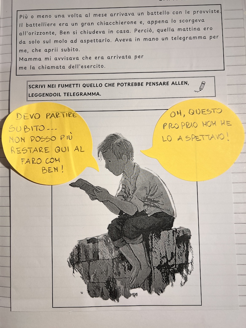 PAGINA DEL QUADERNO IN CUI SCRIVERE I PENSIERI NEI FUMETTI