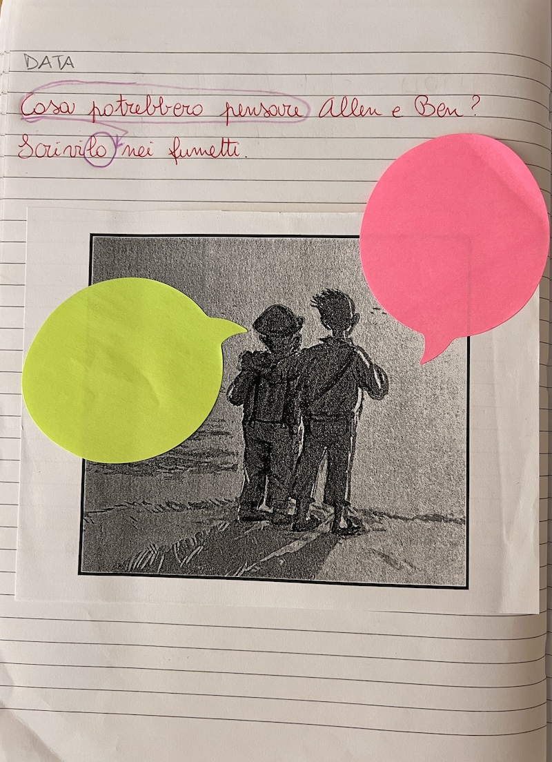 Attività di scrittura partendo da un'immagine tatta dal libro.