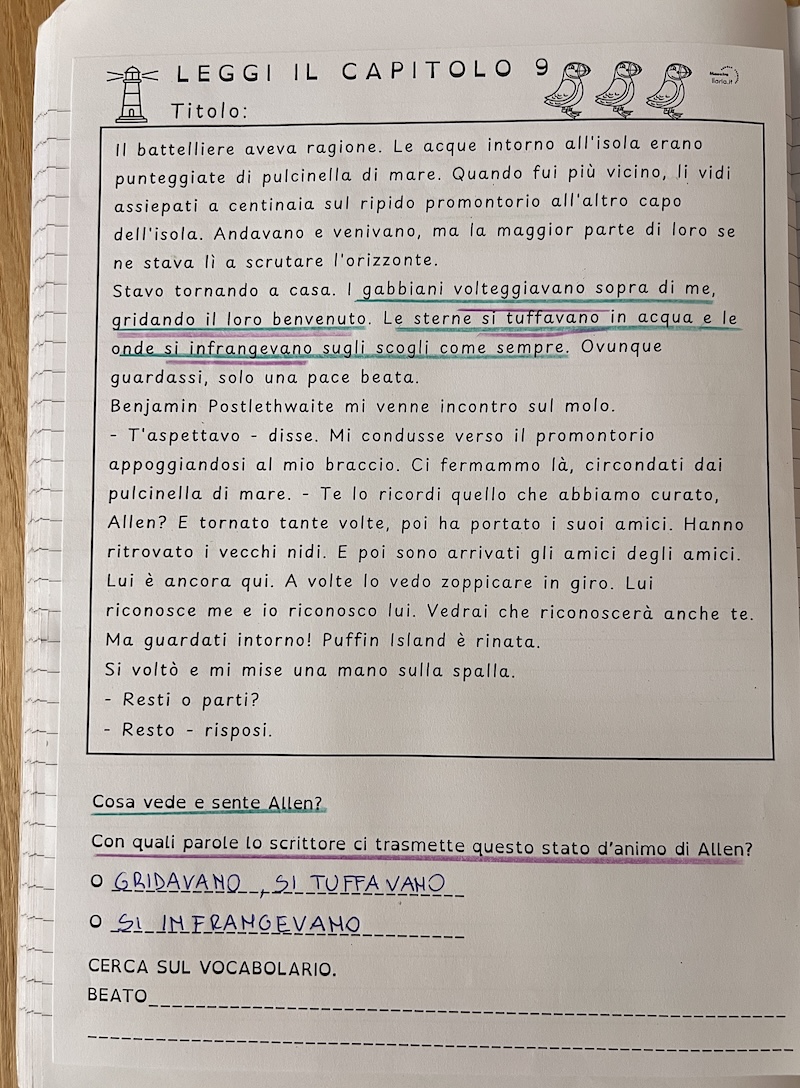 Brano tratto dal capitolo 9 con attività di comprensione