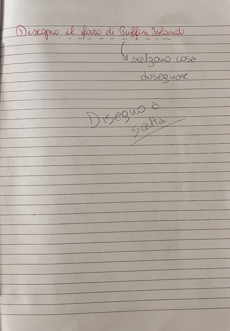 Pagina del quaderno predisposta per un disegno a tema.