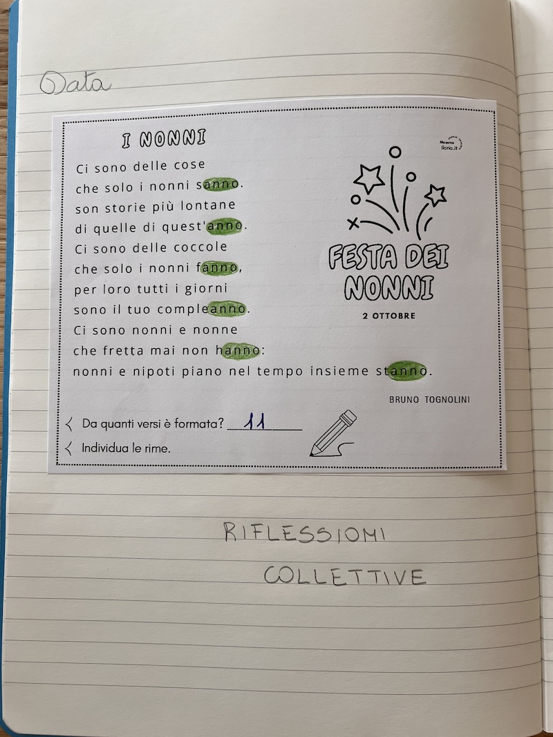 POESIA I NONNI INCOLLATA SUL QUADERNO