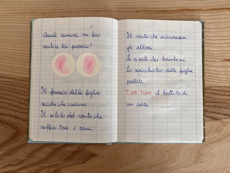 TACCUINO CON SCRITTI I DATI UDITIVI