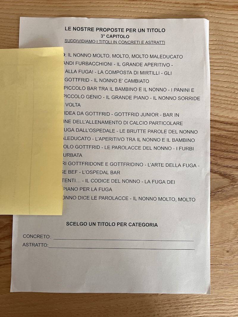 SCHEDA CON LA RACCOLTA DEI TITOLI PENSATI DAI BAMBINI