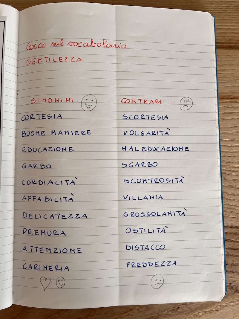 ARRICCHIMENTO LESSICALE ESERCIZIO SUL QUADERNO