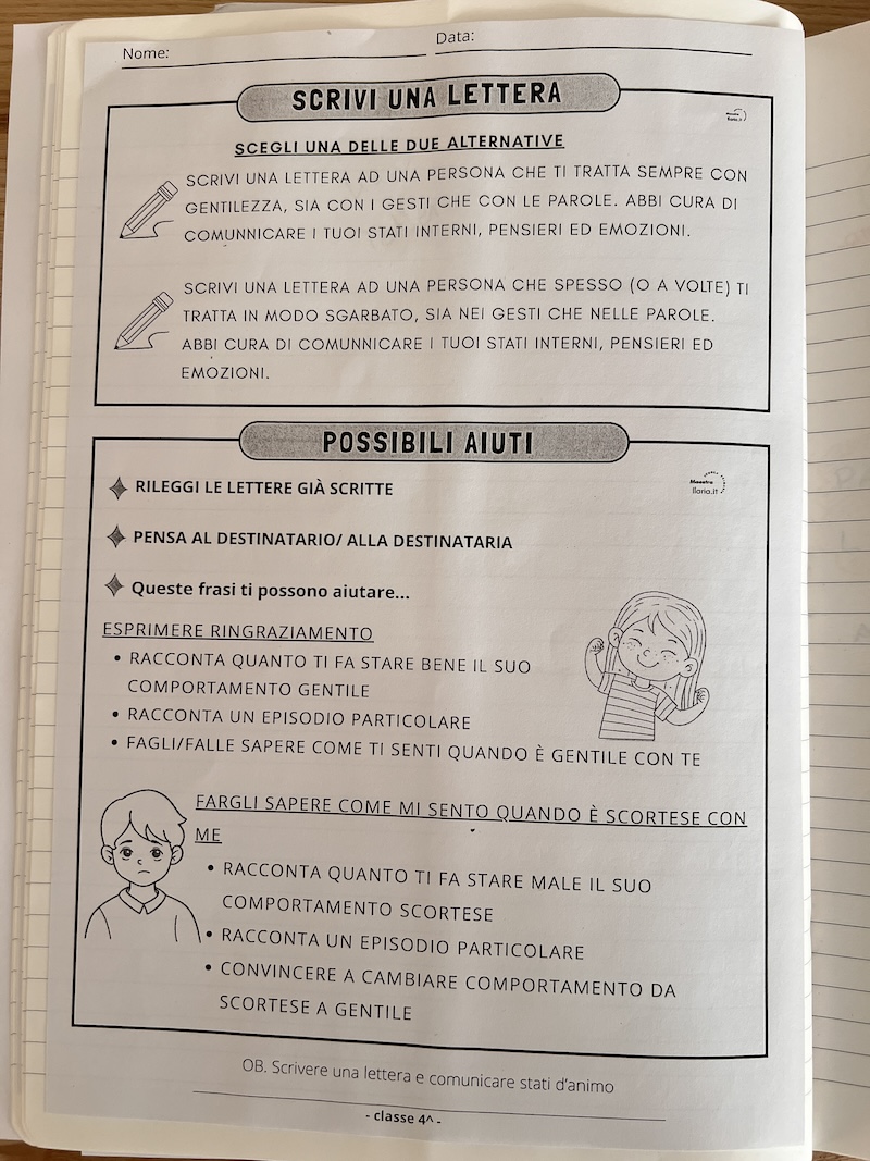 scrivere una lettera e comunicare stati d'animo