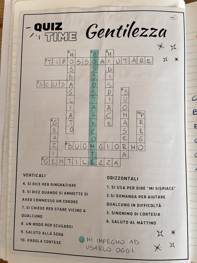 CRUCIVERBA A TEMA GENTILEZZA