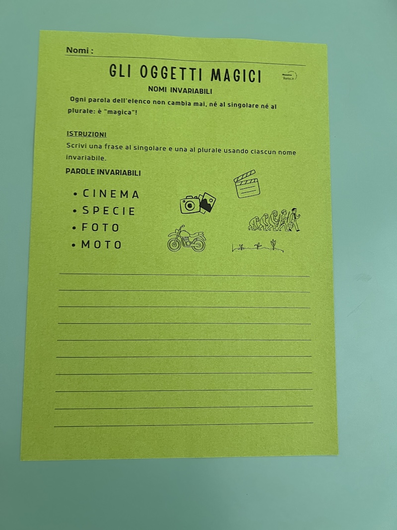 SCHEDA COLORATA SCHEDA DIDATTICA PER NOMI INVARIABILI