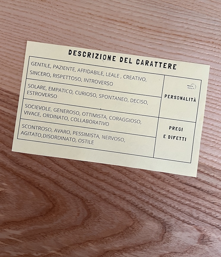 TABELLA PER DESCRIVERE IL CARATTERE