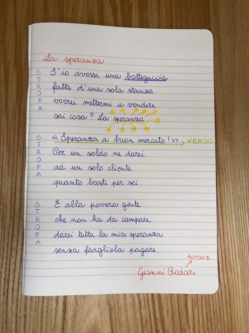 LA POESIA ANALIZZATA SUL QUADERNO