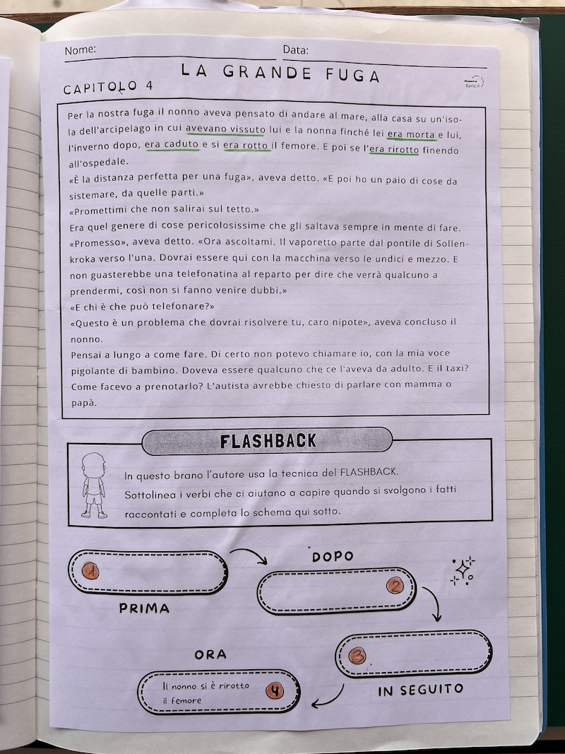 SCHEDA INCOLLATA SUL QUADERNO