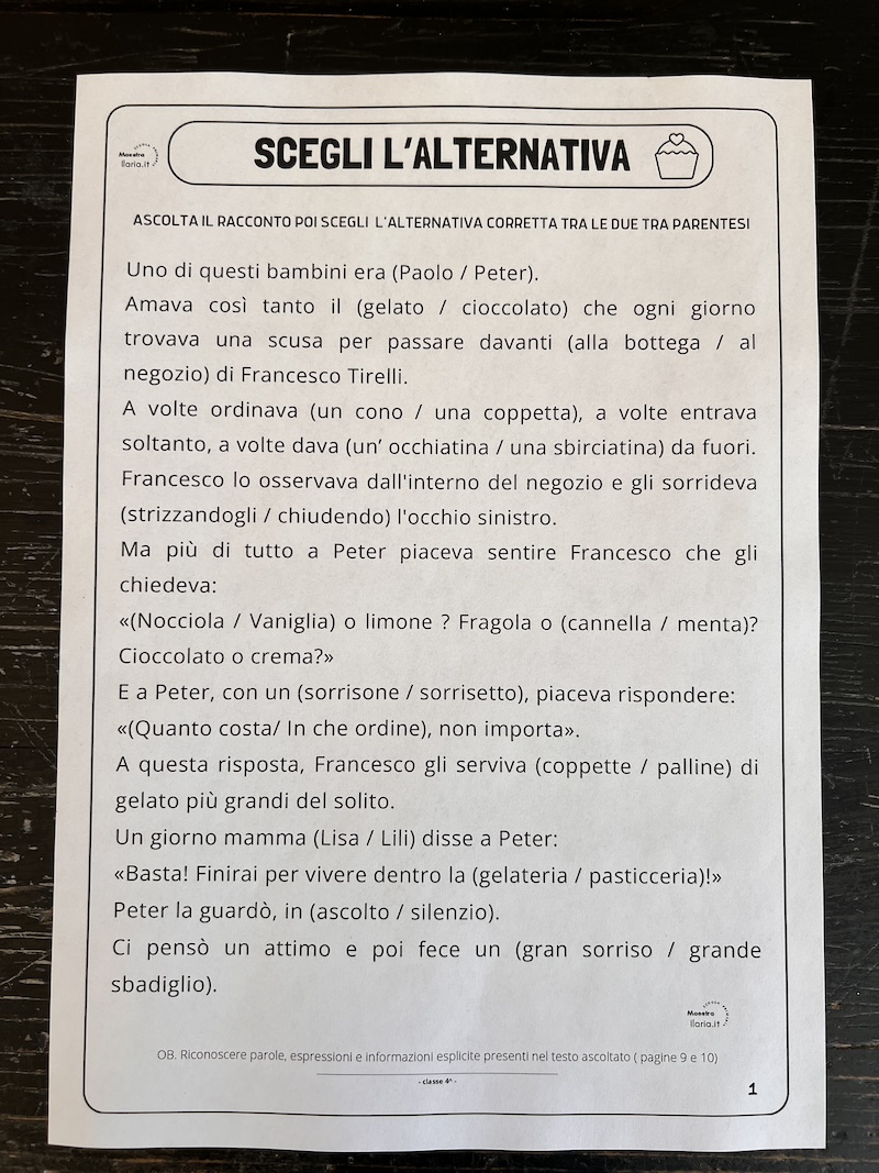 TESTO SCEGLI L’ALTERNATIVA ATTIVITA' DIDATTICA