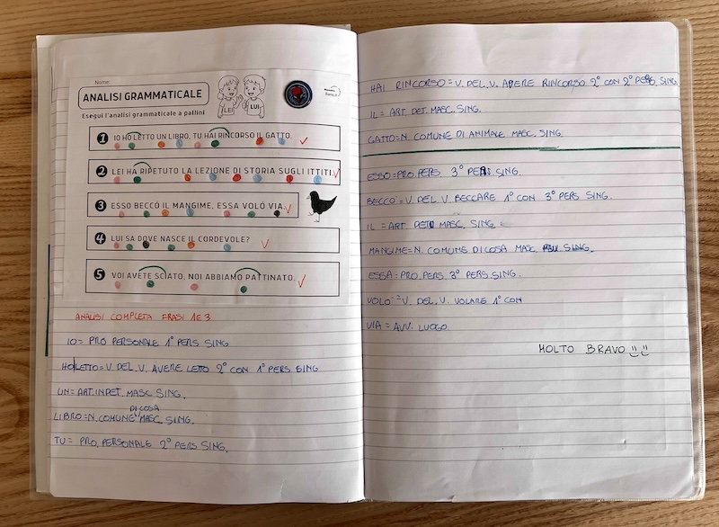 Analisi grammaticale di frasi a pallini e completa