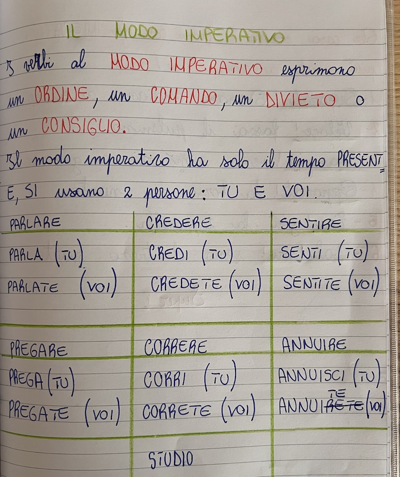 IL MODO IMPERATIVO SUL QUADERNO ATTIVITà SU UN QUADERNO