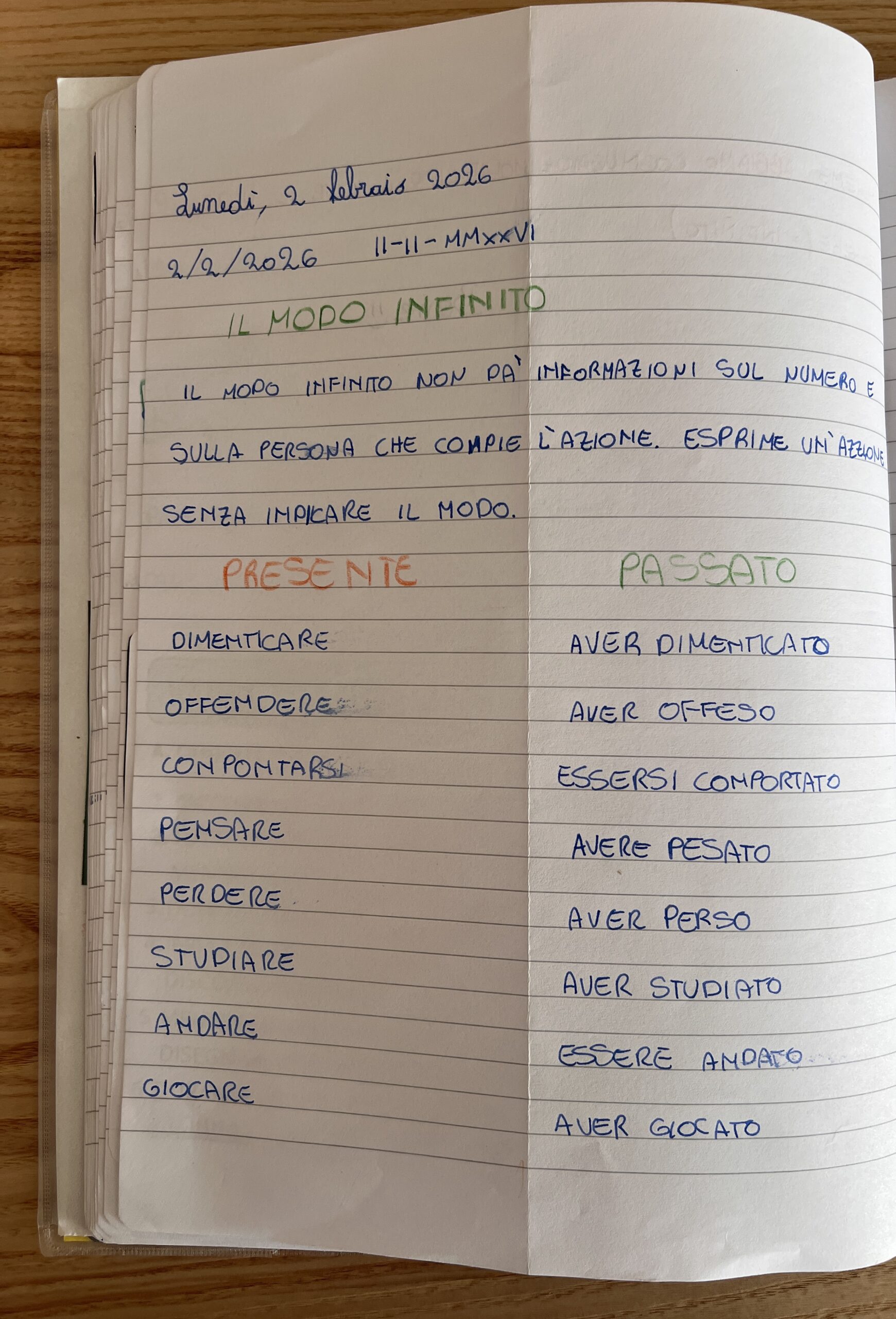 IL MODO INFINITO PRESENTE E PASSATO ESERCIZIO MODO INFINITO