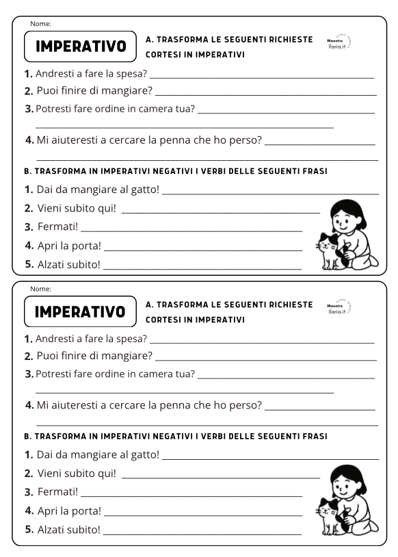 SCHEDA IMPERATIVO SCHEDA DA STAMPARE PER DUE BAMBINI