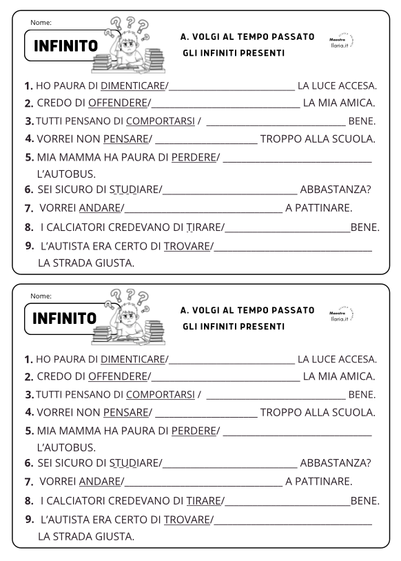 SCHEDA INFINITO SCHEDE PER DUE BAMBINI