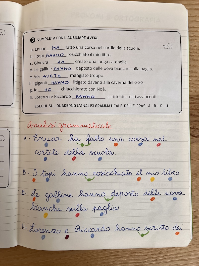 ESERCIZIO E ANALISI GRAMMATICALE CON AVERE