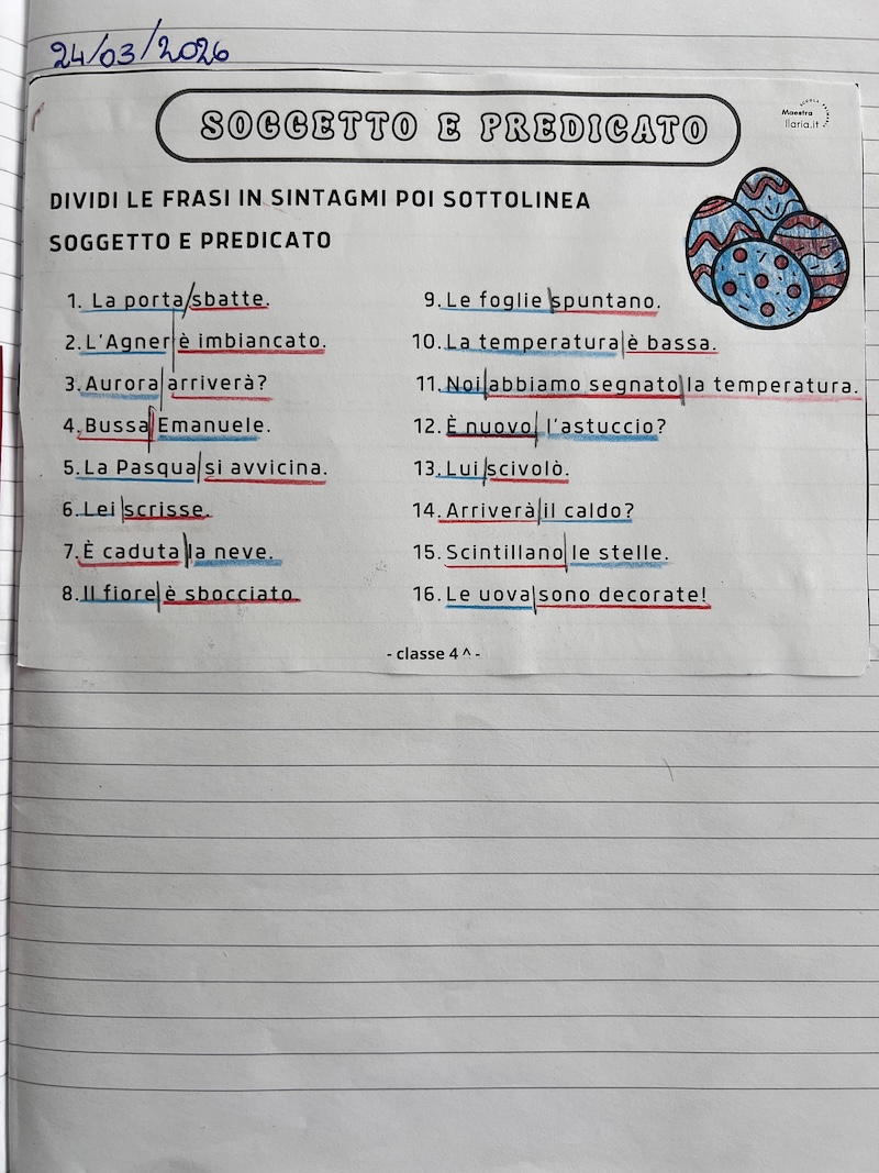 esercizio sul quaderno