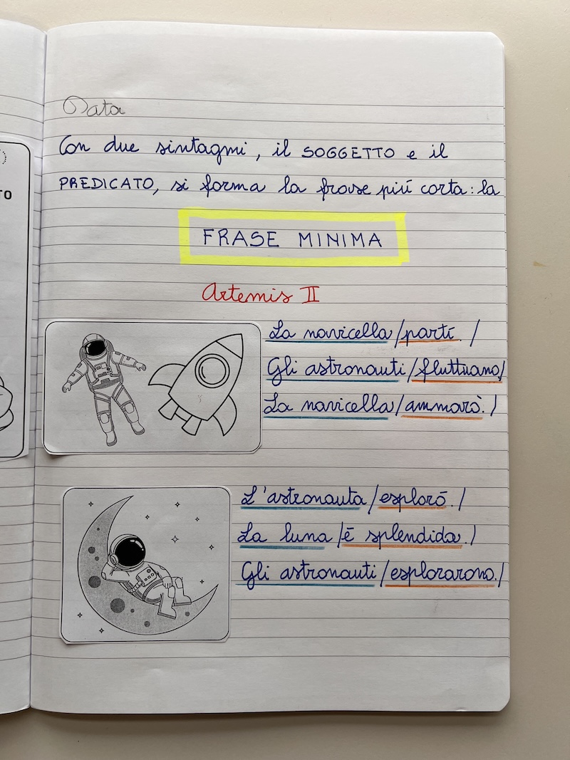 la frase minima sul quaderno