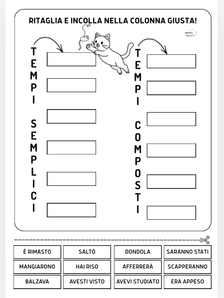 TEMPI SEMPLICI E TEMPI COMPOSTI esercizio di ritaglio e classificazione