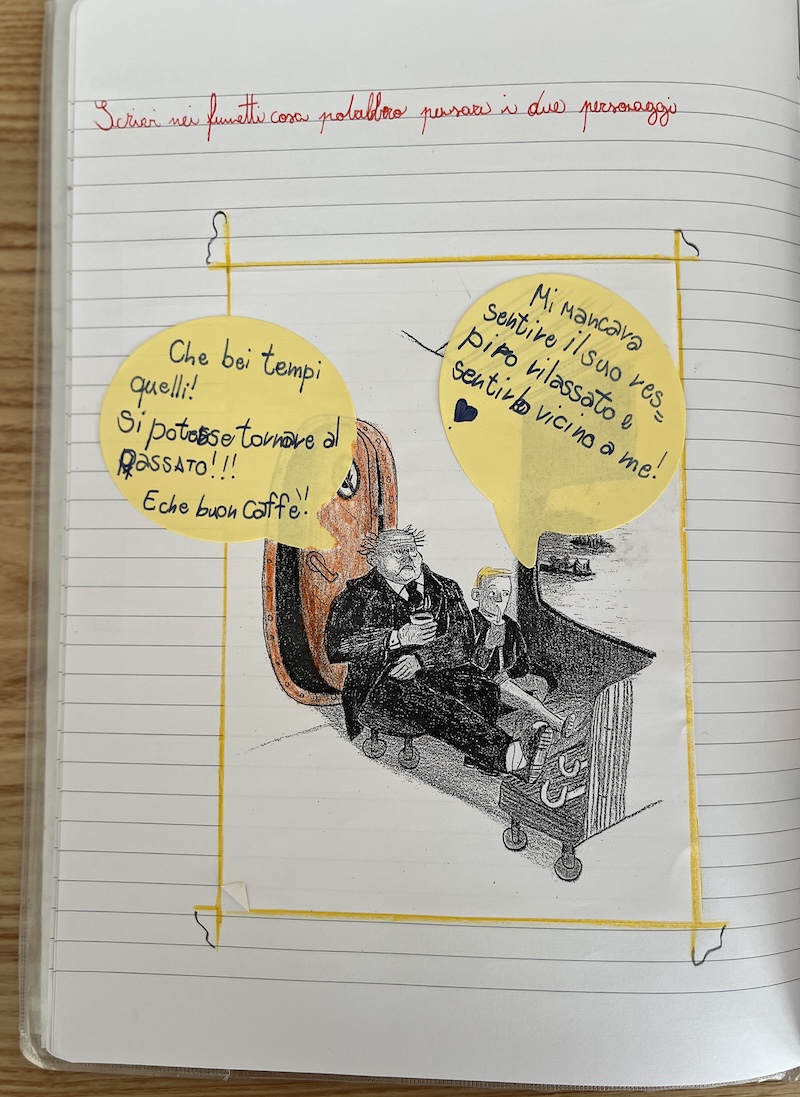 FUMETTI SUL TRAGHETTO interpretazione dei pensieri dei personaggi