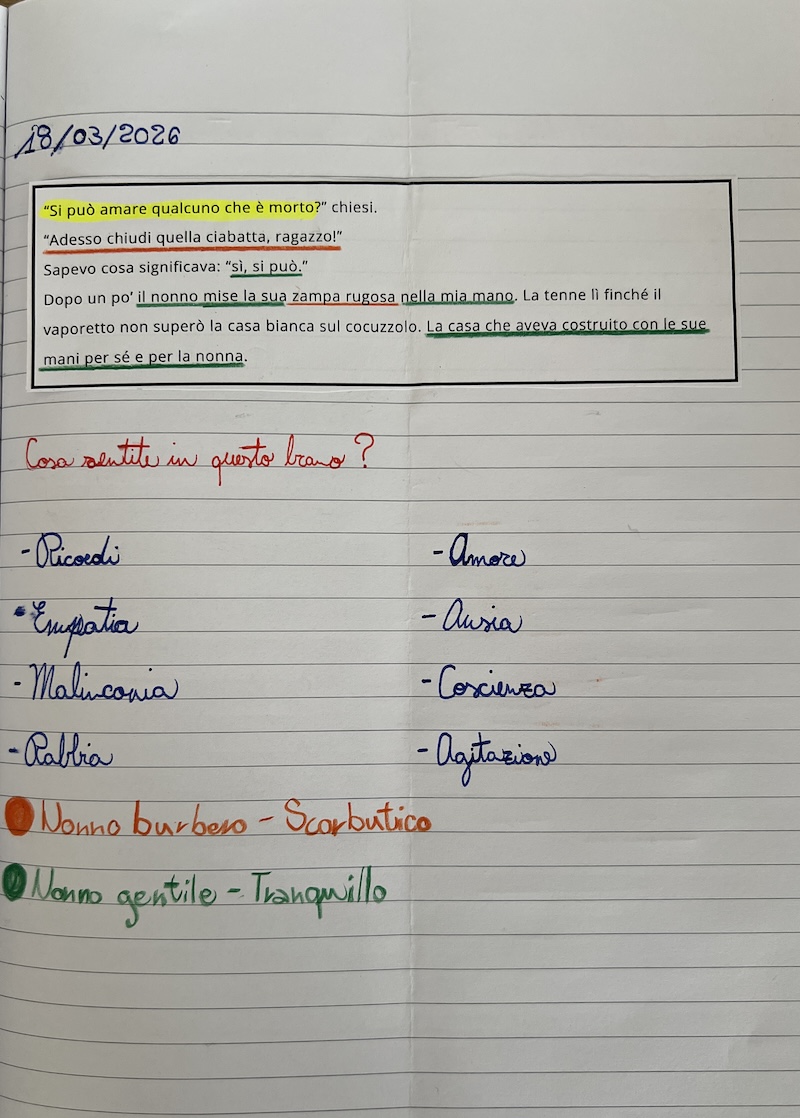 RIFLESSIONI SU UN BRANO Lavoro svolto sul quaderno
